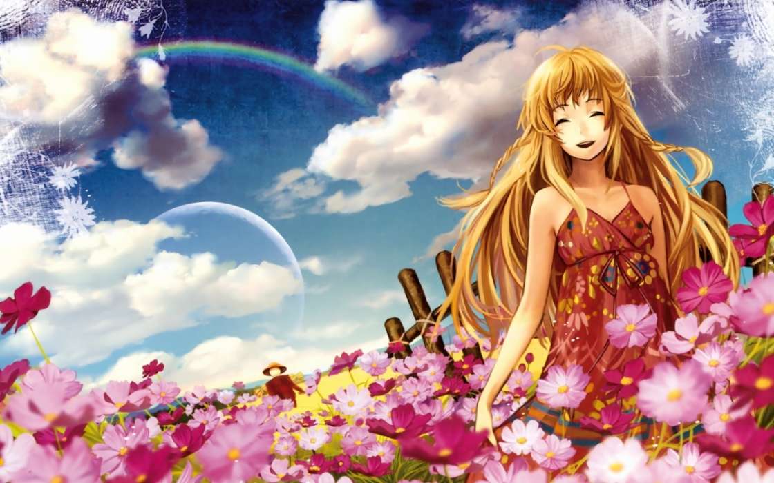 Anime, Flowers, Girls
