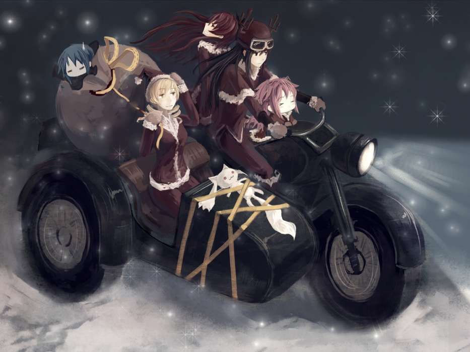 Anime, Girls, Motorcycles, Snow, Winter