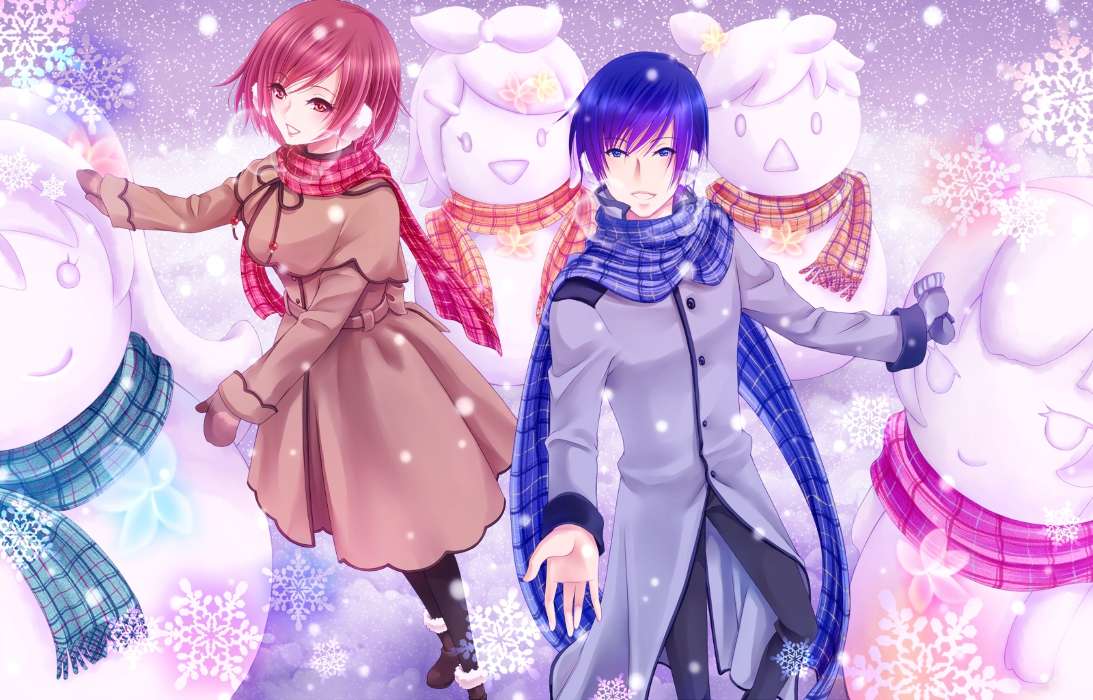 Anime, Girls, Men, Snow, Winter