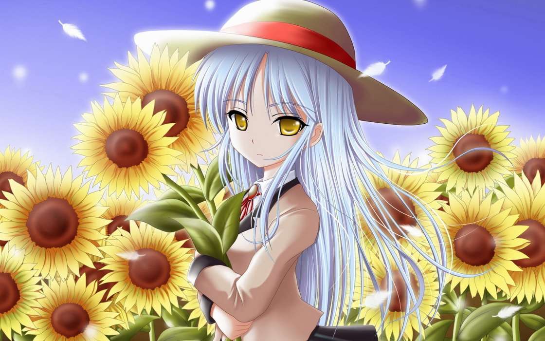 Anime, Girls, Sunflowers