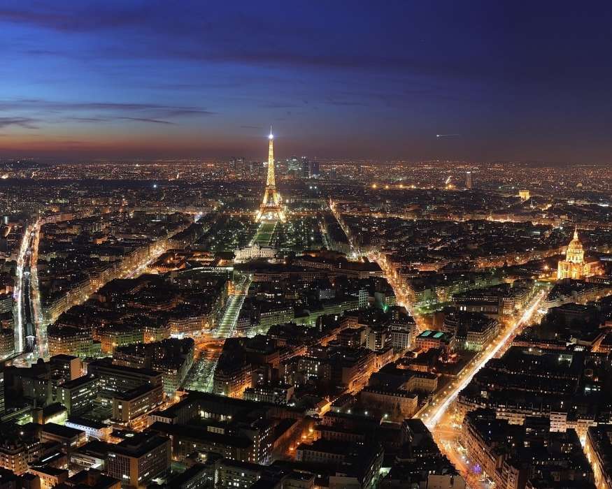 Architecture, Eiffel Tower, Night, Paris, Nature