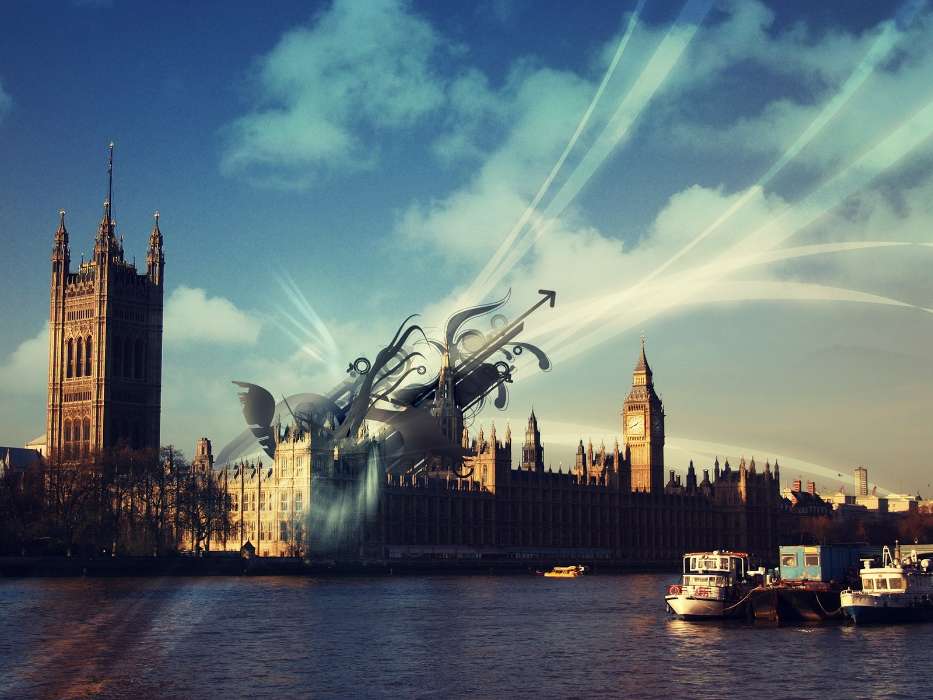 Cities, Rivers, Fantasy, Sky, Architecture, London
