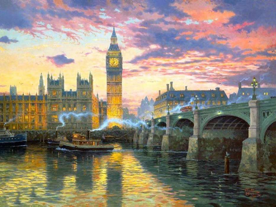 Architecture, Cities, Paintings, London, Nature, Rivers