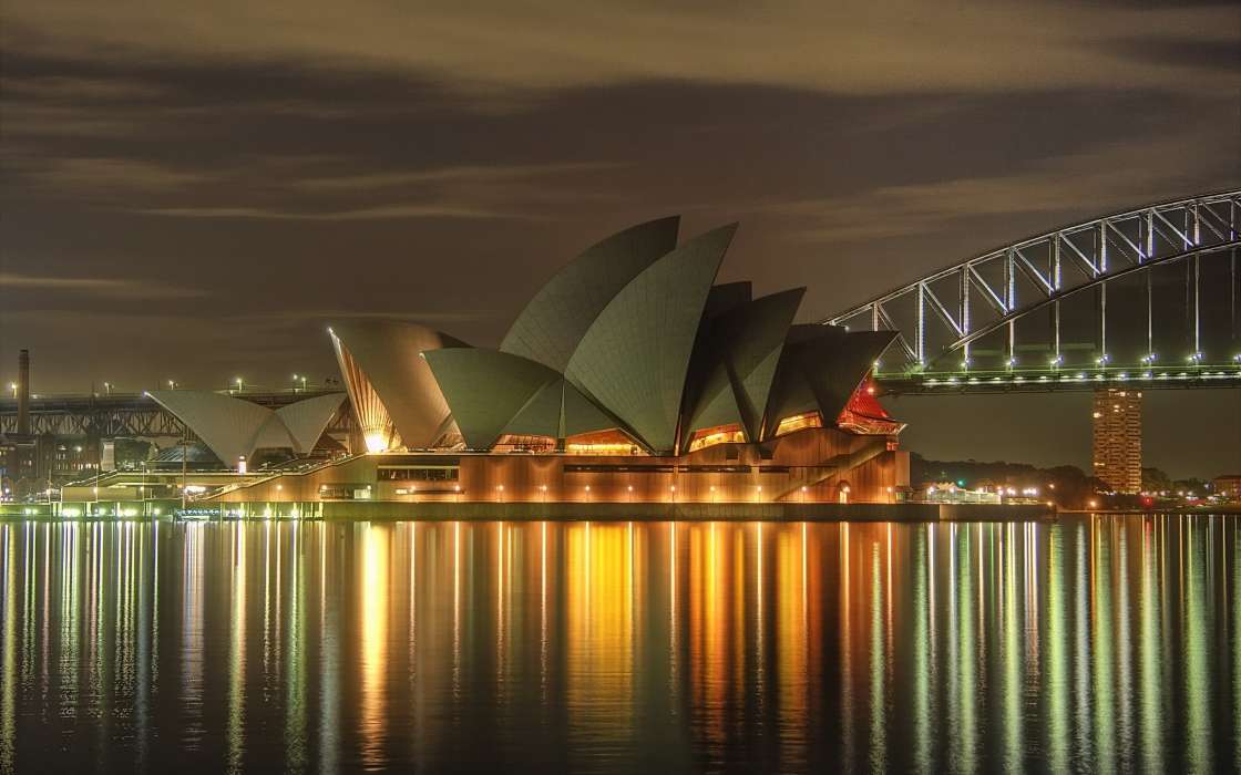 Landscape, Cities, Sea, Night, Architecture, Sydney