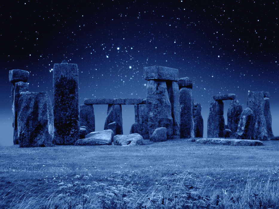 Architecture, Night, Landscape, Stonehenge, Stars