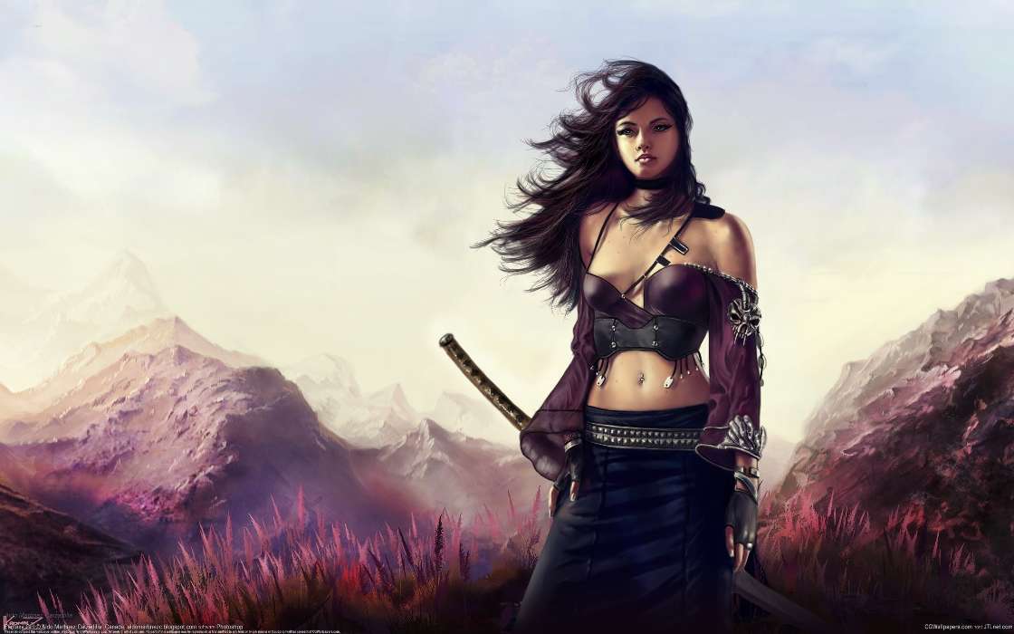 Asian, Girls, Mountains, People, Swords, Pictures