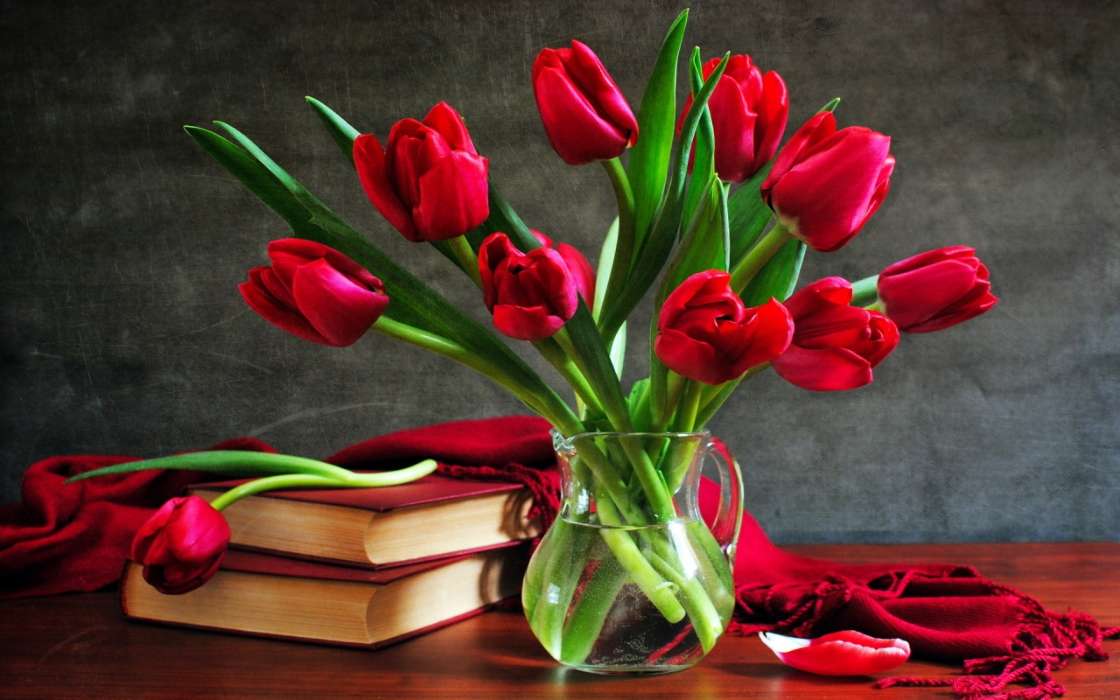 Bouquets, Flowers, Books, Still life, Objects, Plants, Tulips