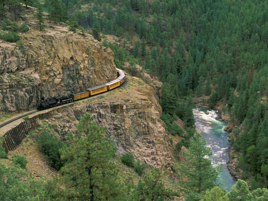 Transport, Landscape, Rivers, Trees, Mountains, Trains