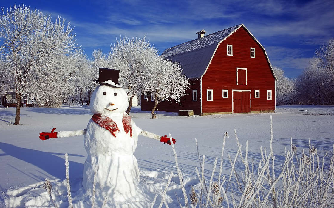 Houses,Snowman,Landscape,Snow