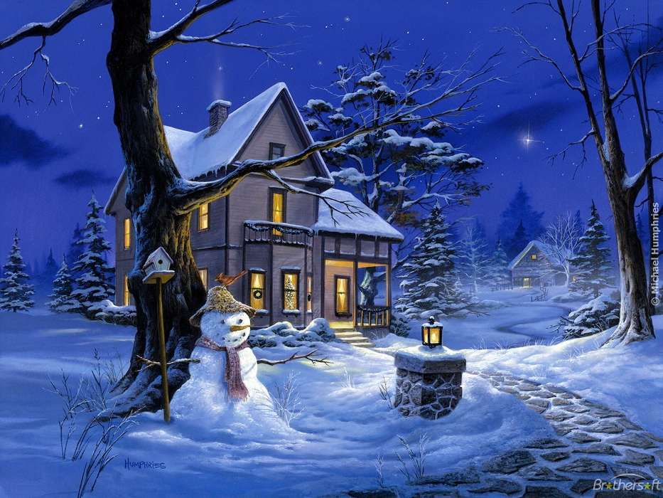 Houses, New Year, Landscape, Pictures, Christmas, Xmas, Snow, Winter