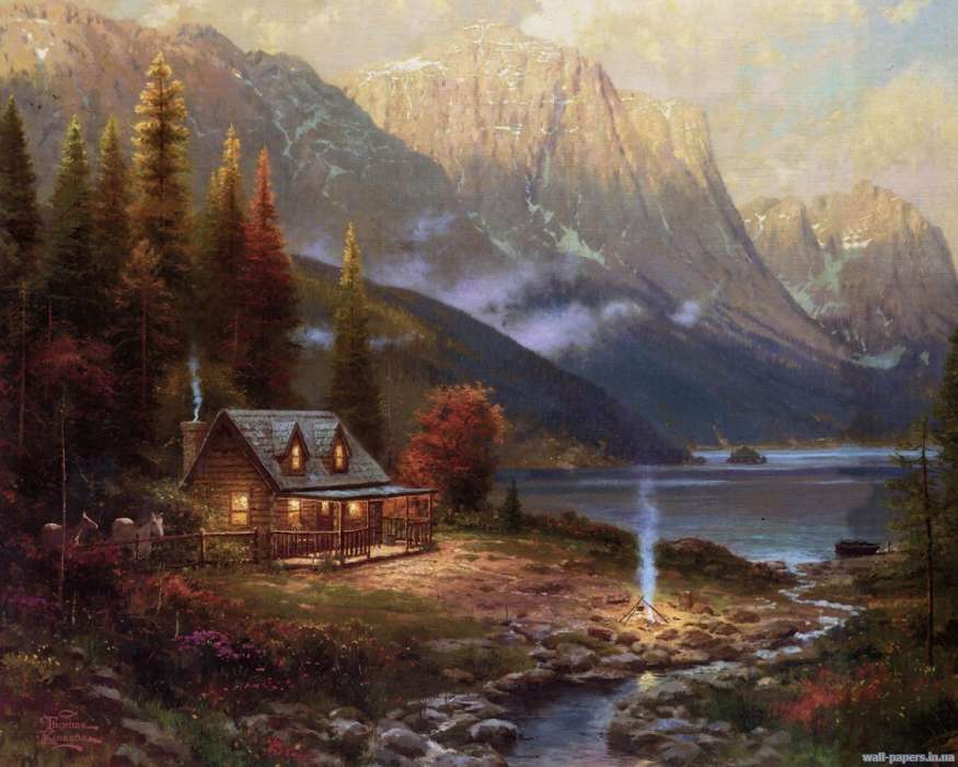 Landscape, Houses, Rivers, Drawings