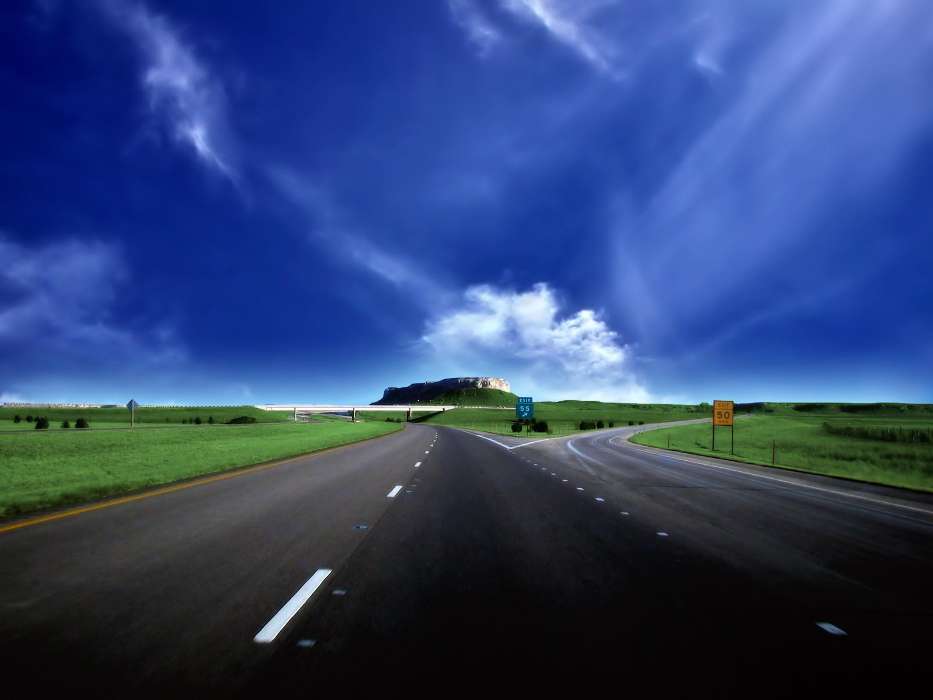 Roads, Sky, Clouds, Landscape