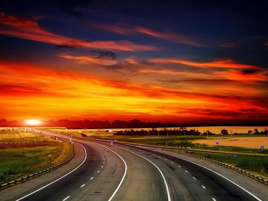 Roads,Landscape,Sunset