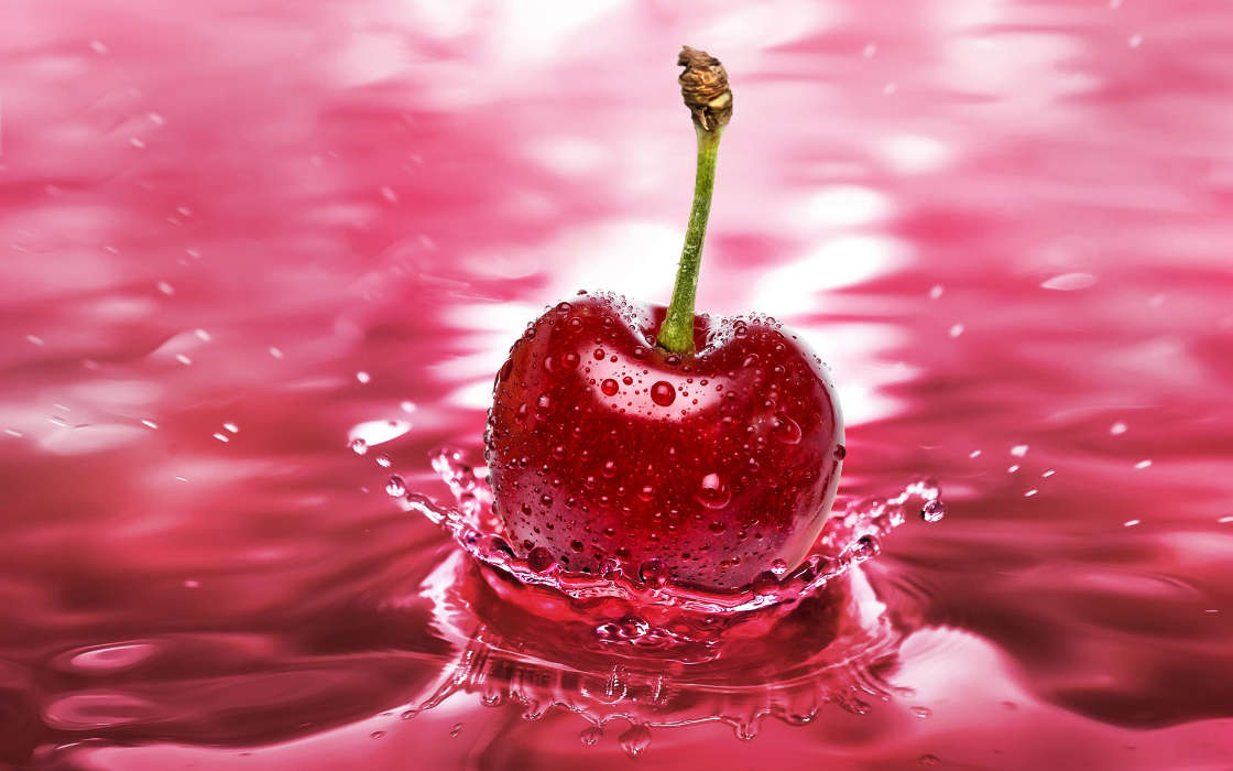 Food, Fruits, Drops, Cherry, Water
