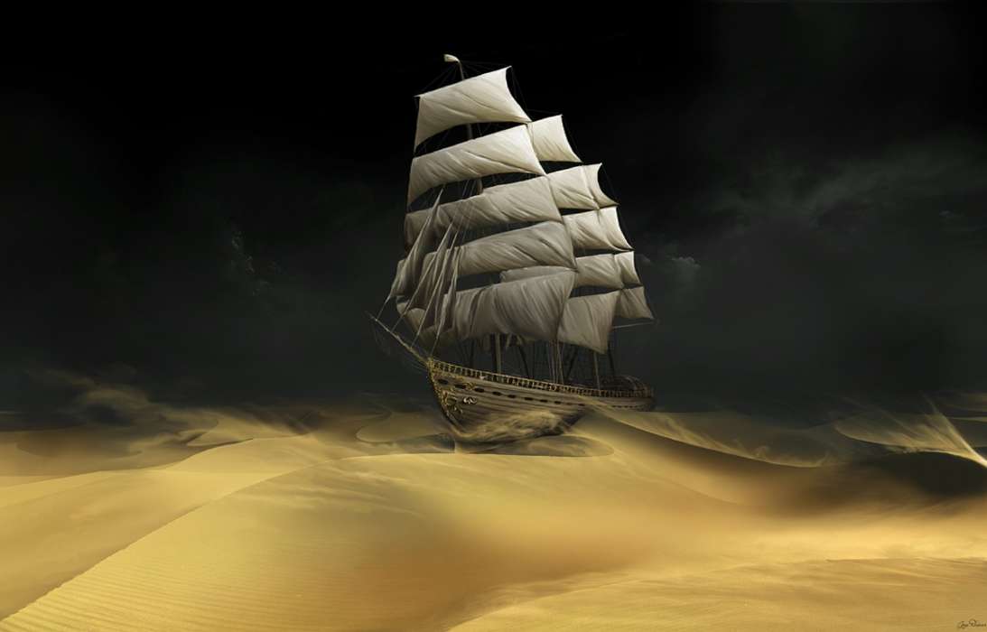 Fantasy, Ships, Landscape, Sand, Desert, Transport
