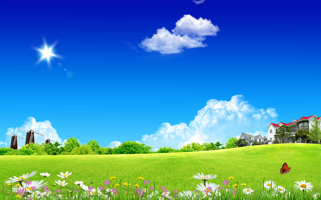 Background, Sky, Clouds, Landscape, Grass