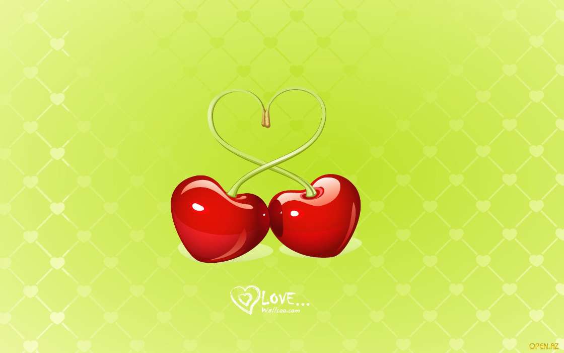 Fruits, Cherry, Hearts, Love, Drawings, Berries