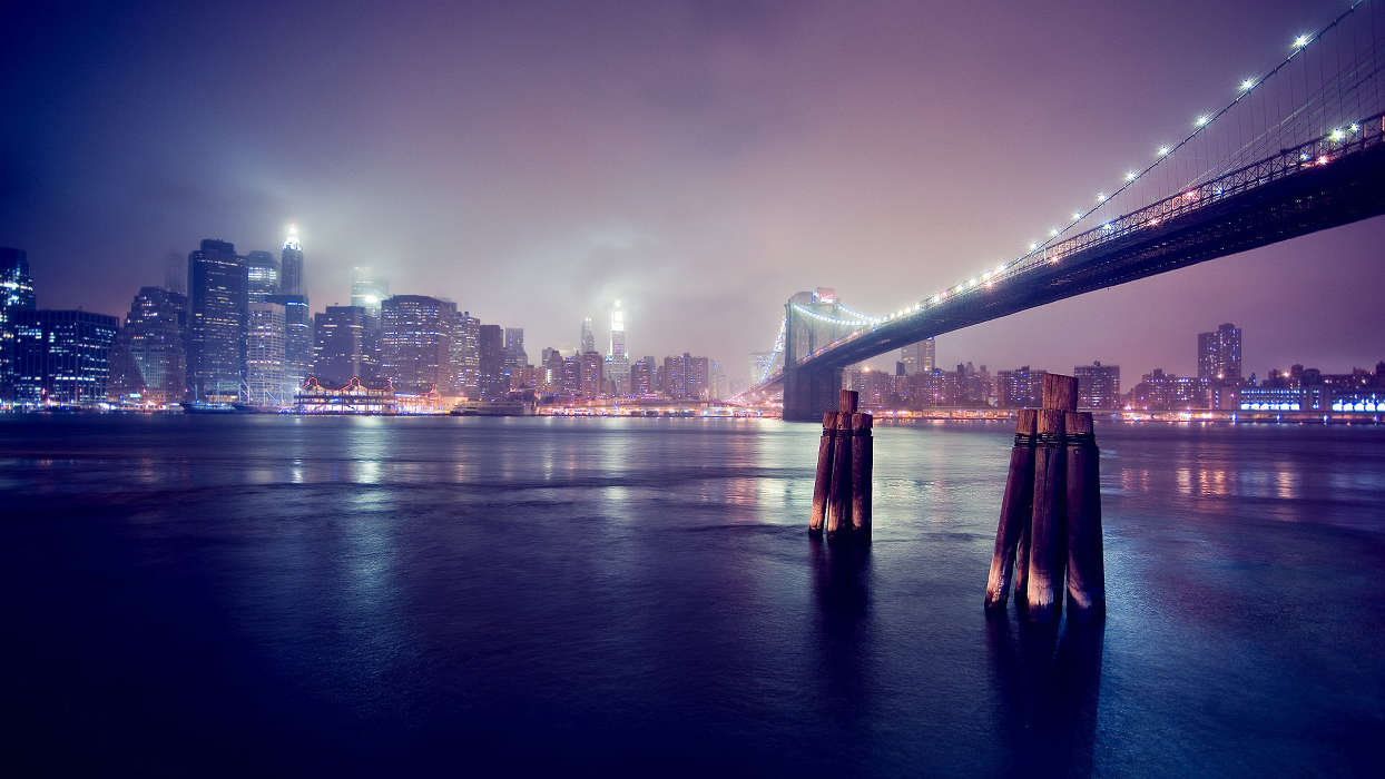 Cities, Bridges, Night, Landscape