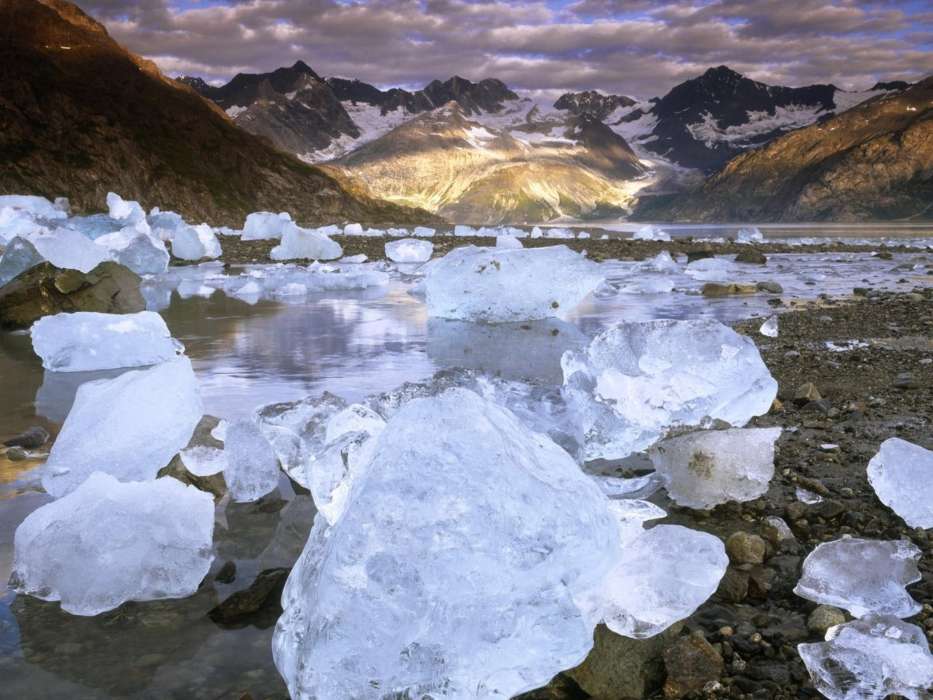 Mountains, ice, Landscape, Rivers