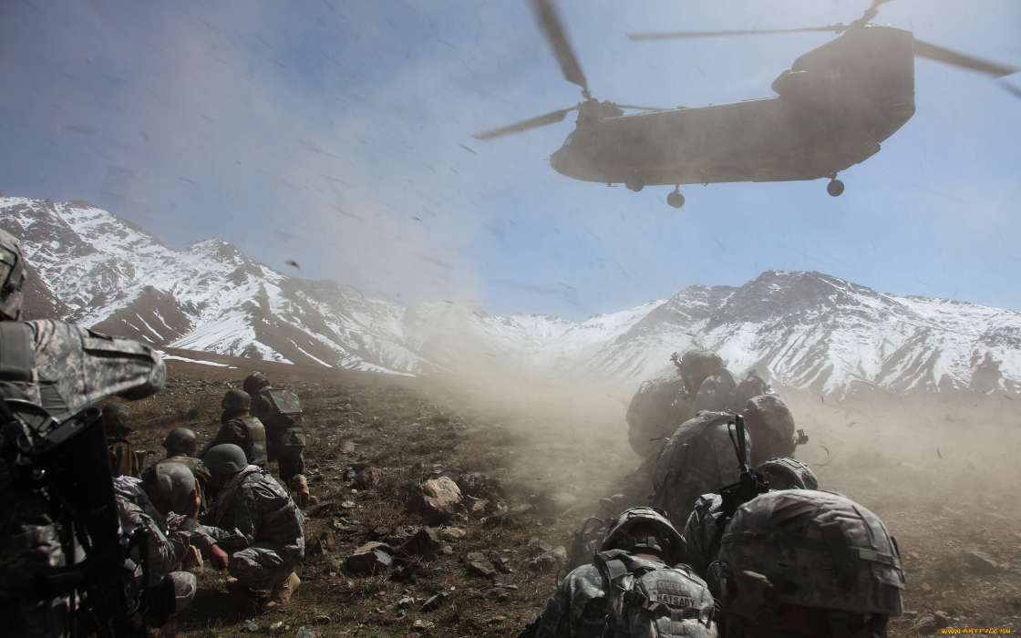 Mountains, People, Weapon, Landscape, Helicopters