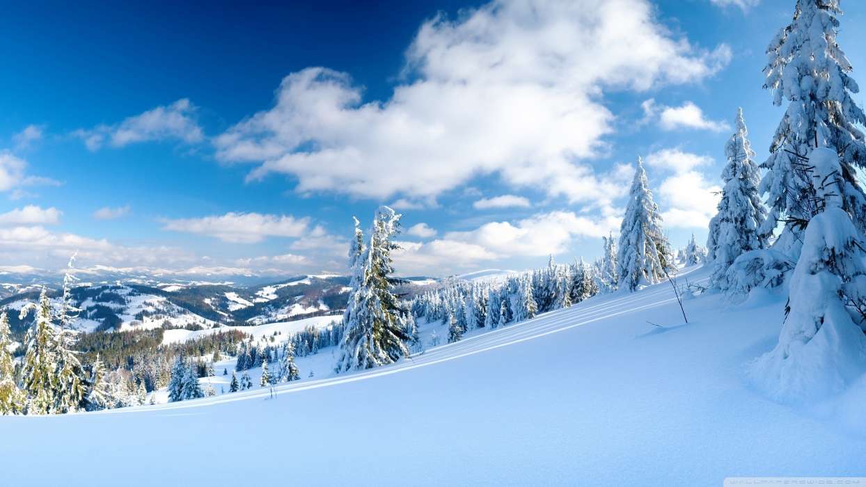Mountains, Sky, Clouds, Landscape, Snow, Winter