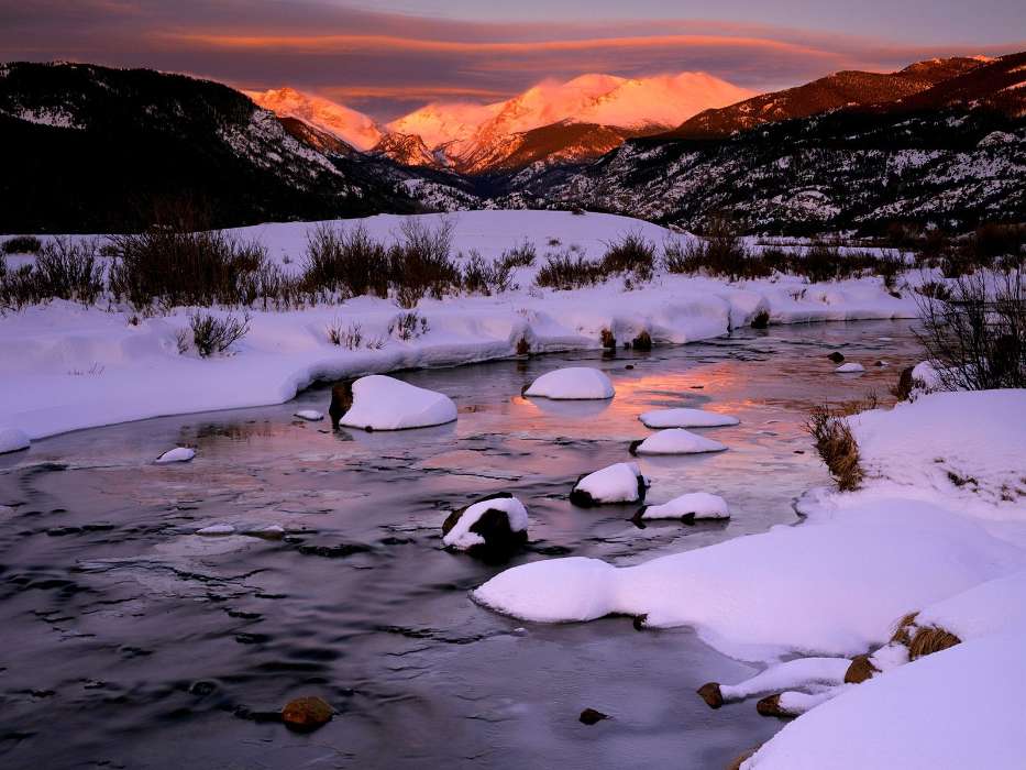 Landscape, Winter, Rivers, Mountains