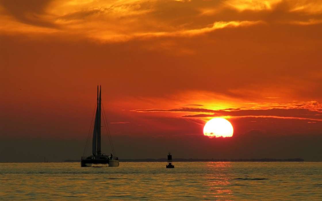 Yachts,Sea,Landscape,Sunset