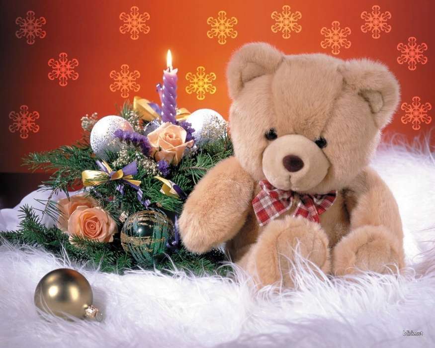 Holidays, New Year, Toys, Objects, Bears, Christmas, Xmas, Candles