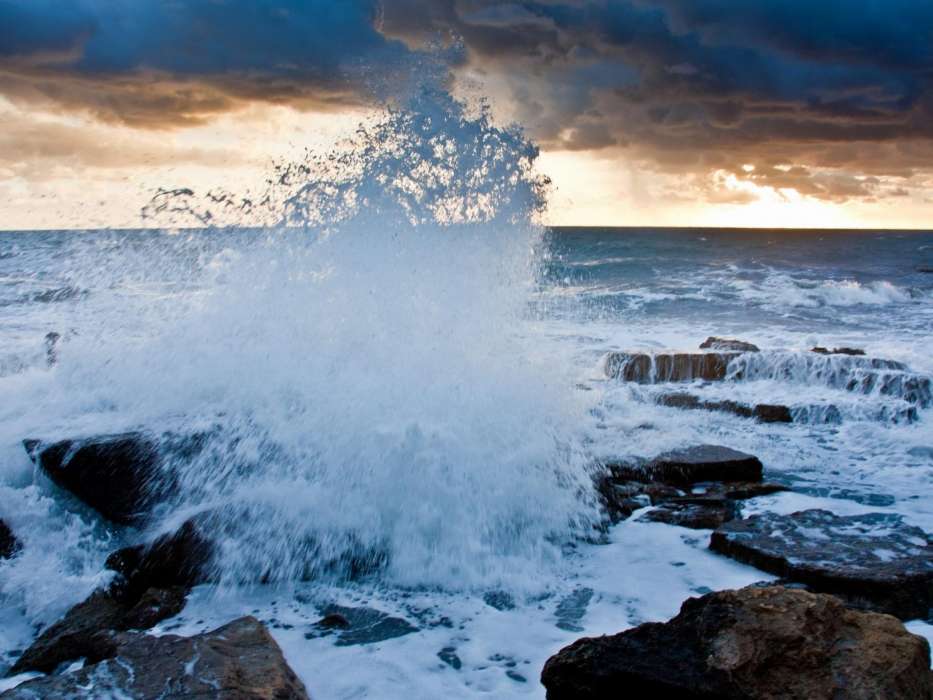 Stones, Sea, Landscape, Waves