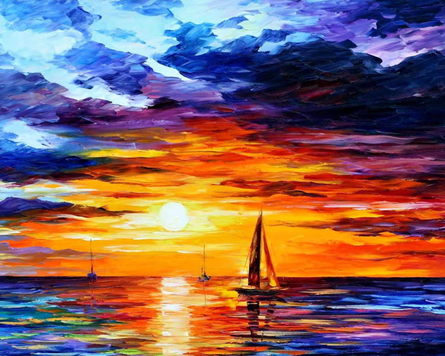 Landscape, Sunset, Sky, Art, Sea, Paintings