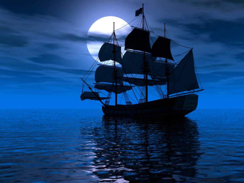 Transport, Ships, Sea, Moon