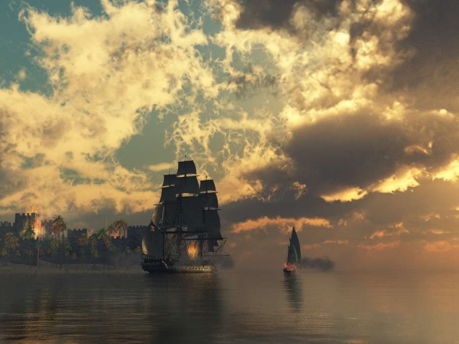 Ships, Sea, Clouds, Landscape, Pictures, Transport