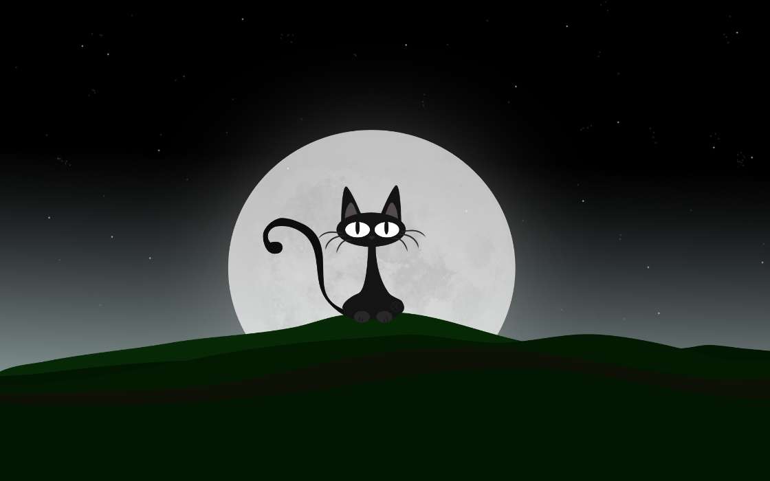 Cats, Moon, Drawings