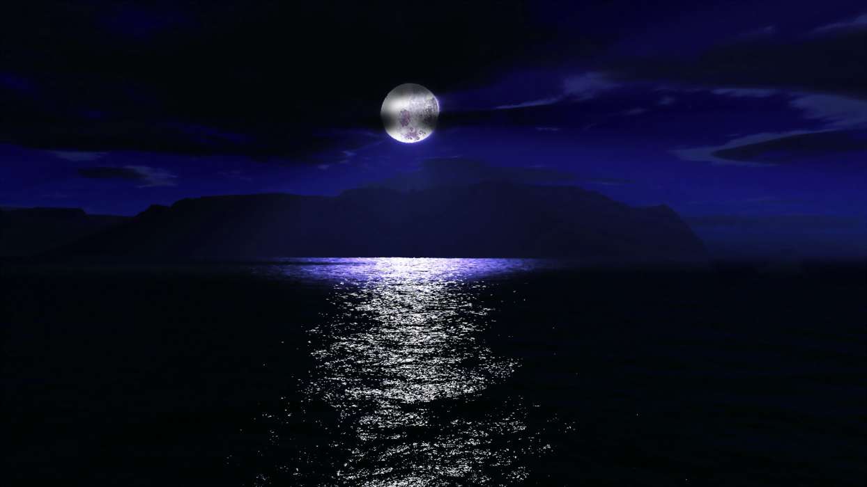 Moon,Sea,Night,Landscape