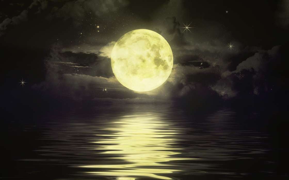Moon, Sea, Night, Landscape, Pictures