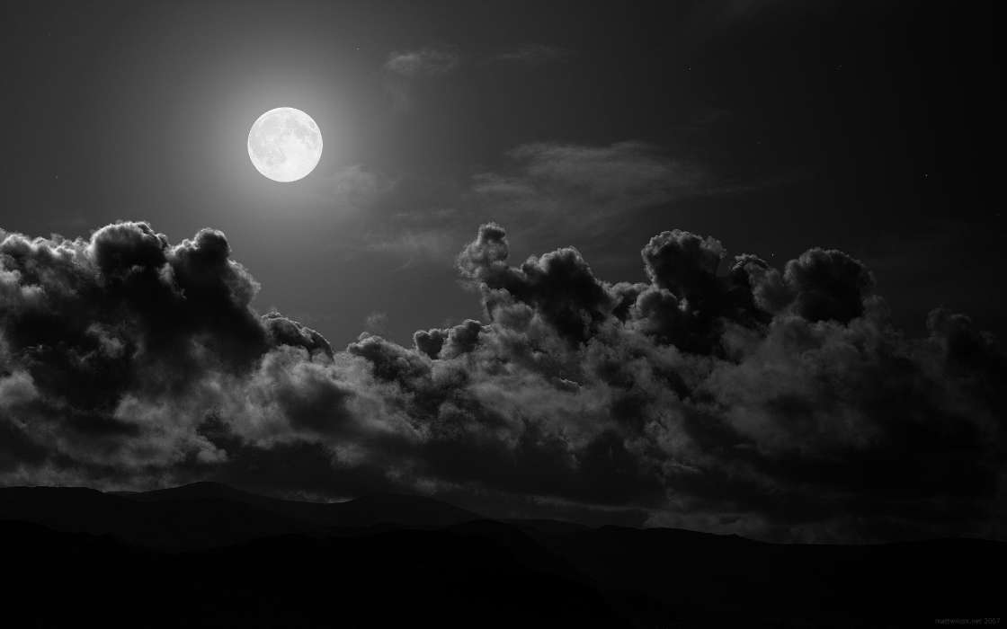 Landscape, Night, Clouds, Moon