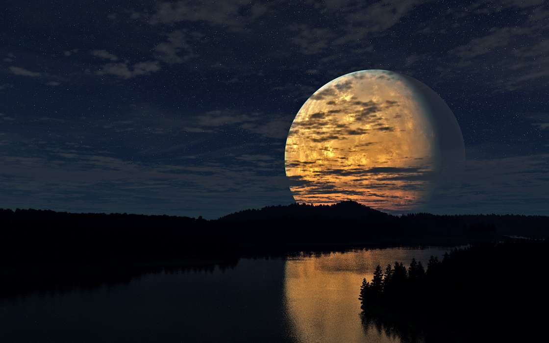 Moon,Landscape,Rivers