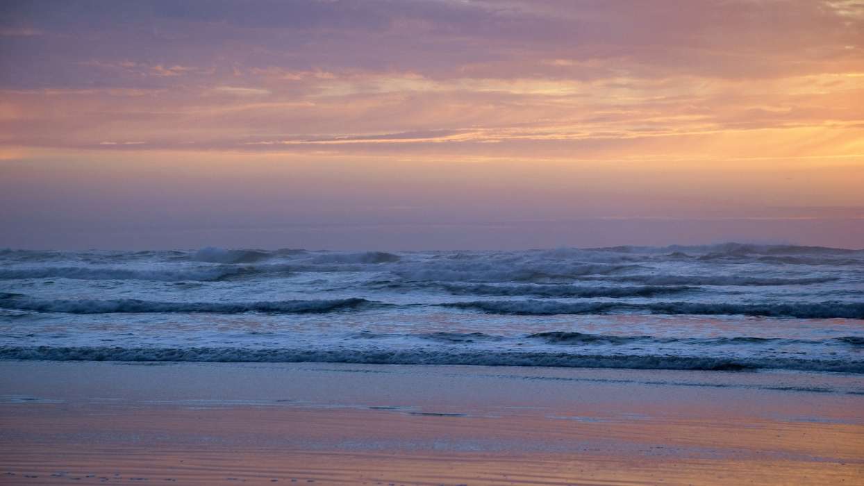 Sea, Landscape, Beach, Waves, Sunset