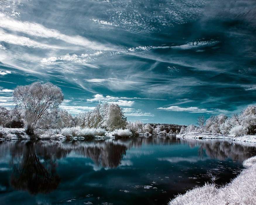 Landscape, Winter, Water, Rivers, Sky