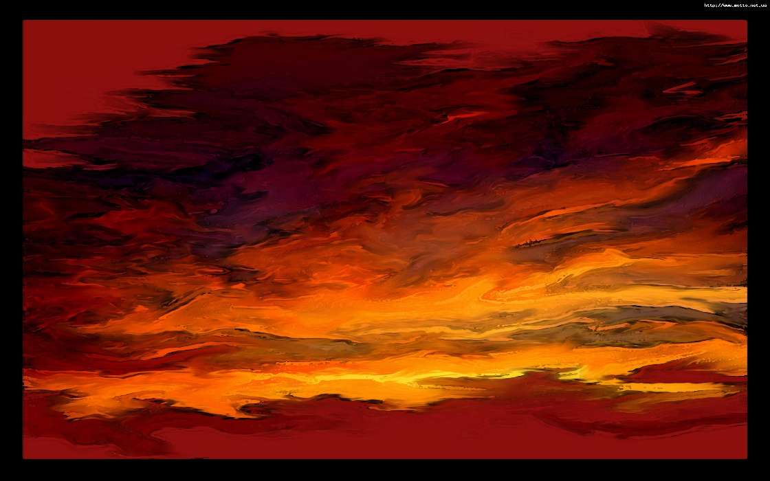 Landscape, Sunset, Sky, Drawings