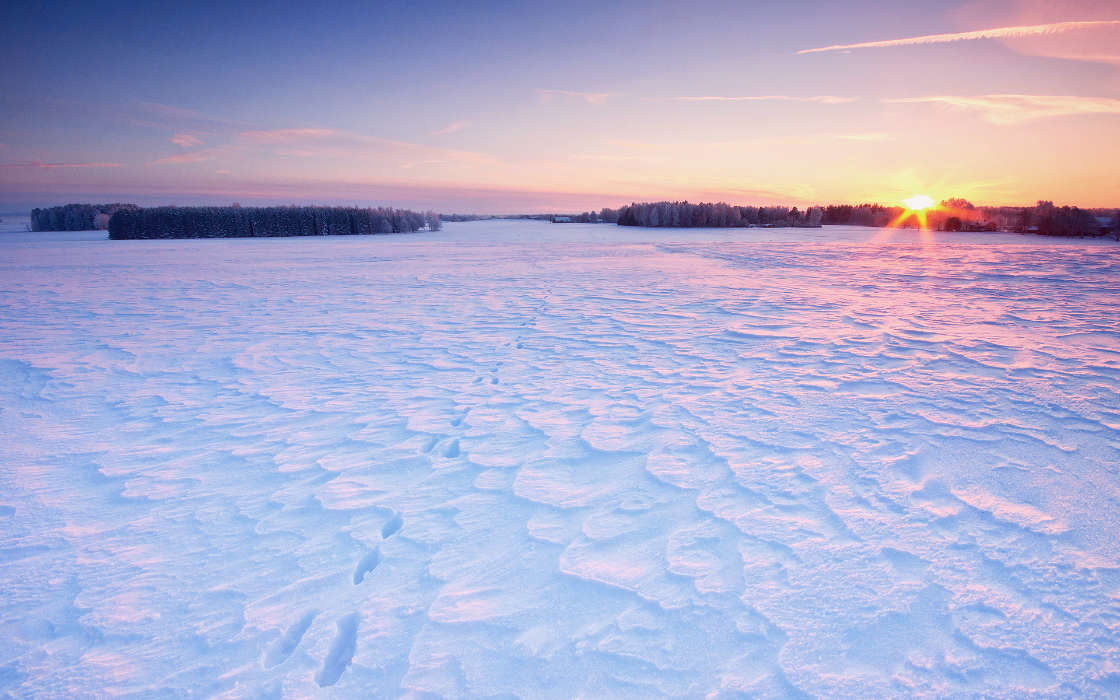 Landscape, Snow, Sunset, Winter