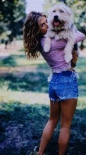 Scaricare immagine Actors, Girls, People, Dogs, Jennifer Aniston, Animals sul telefono gratis.