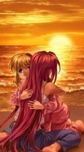 Scaricare immagine Anime, Girls, Sea, Sunset sul telefono gratis.