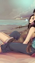 Scaricare immagine Anime, Girls, Men, Music, Headphones, Beach sul telefono gratis.