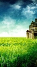 Scaricare immagine 1080x1920 Landscape, Houses, Grass, Sky, Art, Architecture sul telefono gratis.