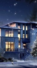 Scaricare immagine 128x160 Landscape, Winter, Houses, Night, Architecture, Snow sul telefono gratis.