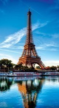 Scaricare immagine Architecture, Eiffel Tower, Paris, Landscape, Rivers sul telefono gratis.