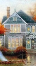 Scaricare immagine Landscape, Houses, Trees, Art, Autumn sul telefono gratis.