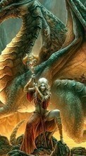 Scaricare immagine Humans, Girls, Fantasy, Art, Dragons sul telefono gratis.