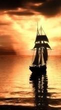 Scaricare immagine 1024x600 Landscape, Water, Sunset, Sky, Art, Ships, Sea sul telefono gratis.
